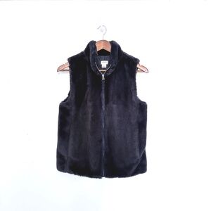J.Crew Midnight Navy Faux Fur Vest Women’s Size XS Luxe Cozy Layering